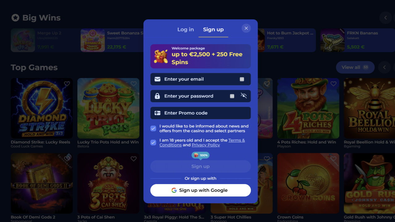 Carlospin Casino registration